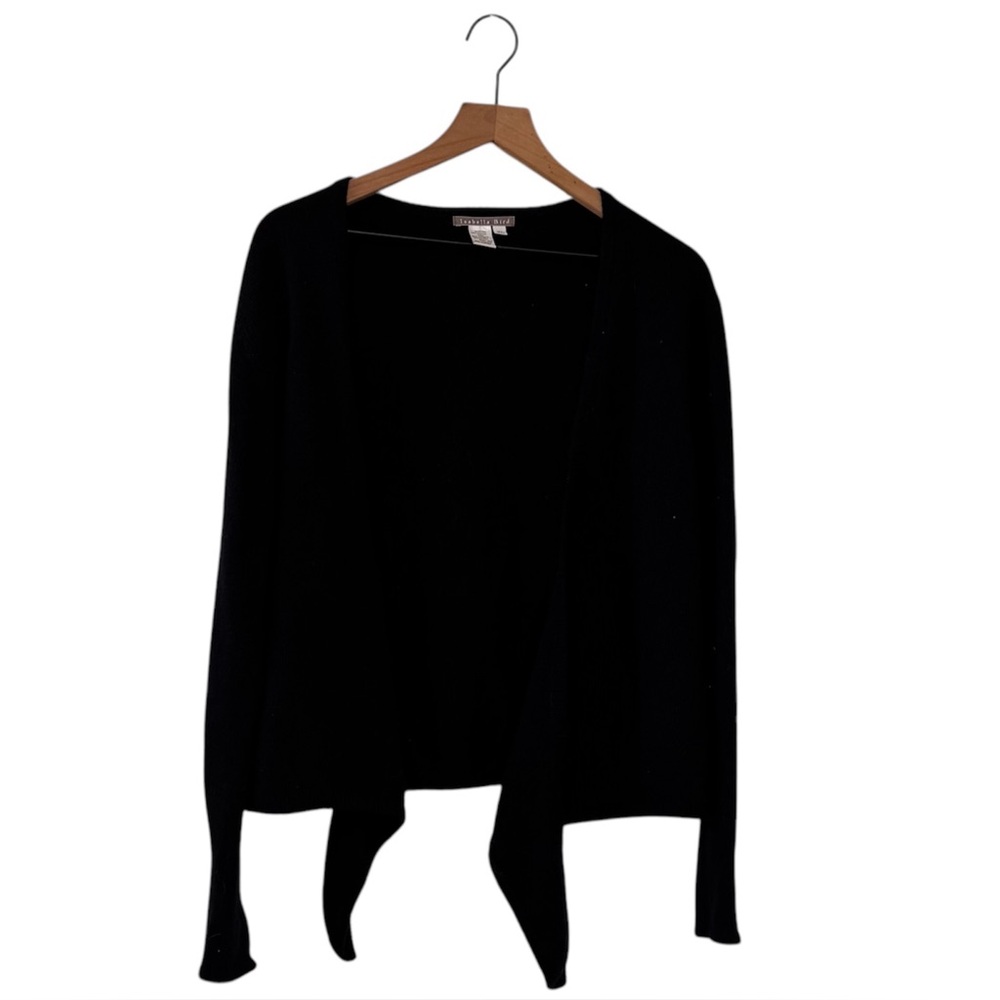 Isabella Bird Black Merino Wool Angora Cashmere Open Front Cardigan Sweater